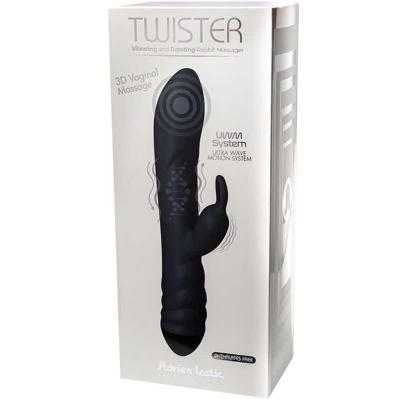 ADRIEN LASTIC - VIBRADOR TWISTER E ROTADOR MASAJEADOR COELHO PRETO