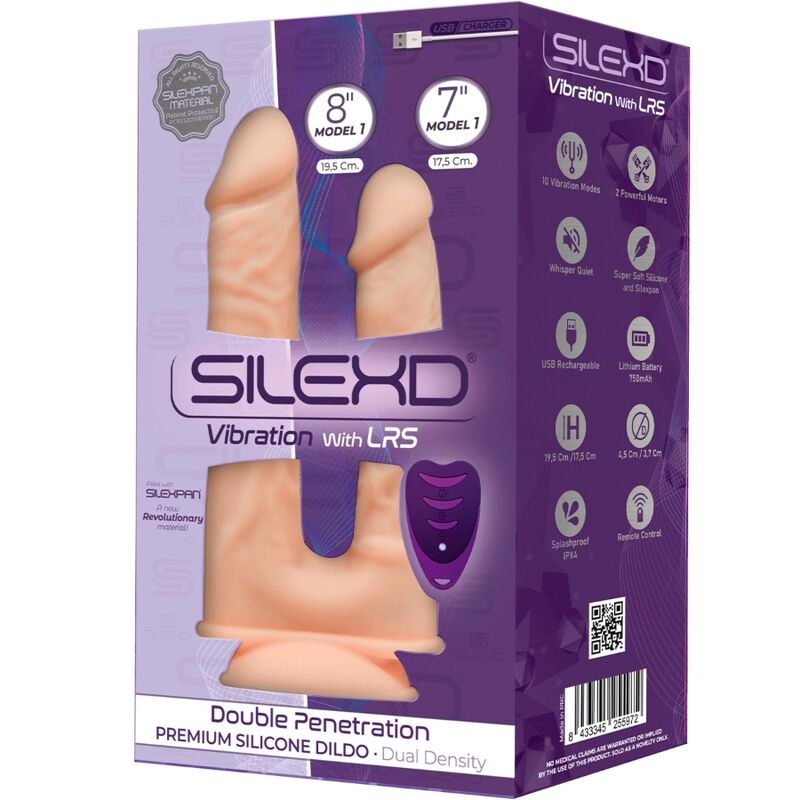 SILEXD - MODELO 1 VIBRADOR DE DUPLA PENETRAÇÃO DE PÊNIS REALISTA PREMIUM SILEXPAN CONTROLE REMOTO DE SILICONA 17.5 / 19.5 CM
