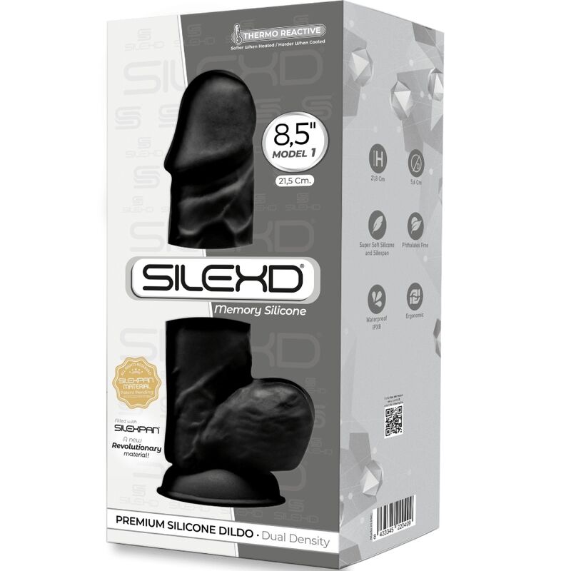 SILEXD - MODELO 1 PÊNIS REALÍSTICO PREMIUM SILEXPAN SILICONA PRETO 21.5 CM