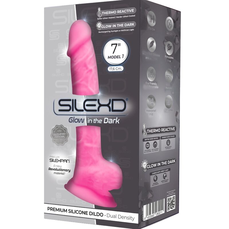 SILEXD - MODELO 1 PÊNIS REALISTA PREMIUM SILICONA SILEXPAN ROSA FLUORESCENTE 17.5 CM