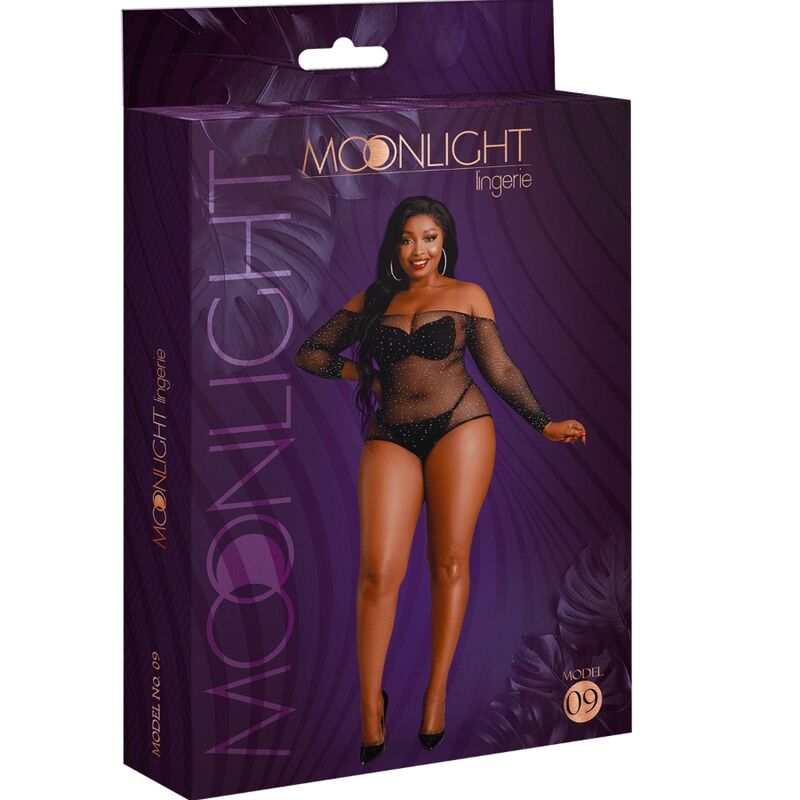 MOONLIGHT - MODELO 9 BODY MANGA COMPRIDA PRETO BRILHANTE PLUS TAMAÑO