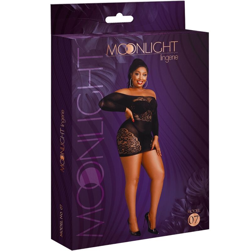 MOONLIGHT - MODELO 7 VESTIDO MANGA COMPRIDA PRETO PLUS TAMAÑO
