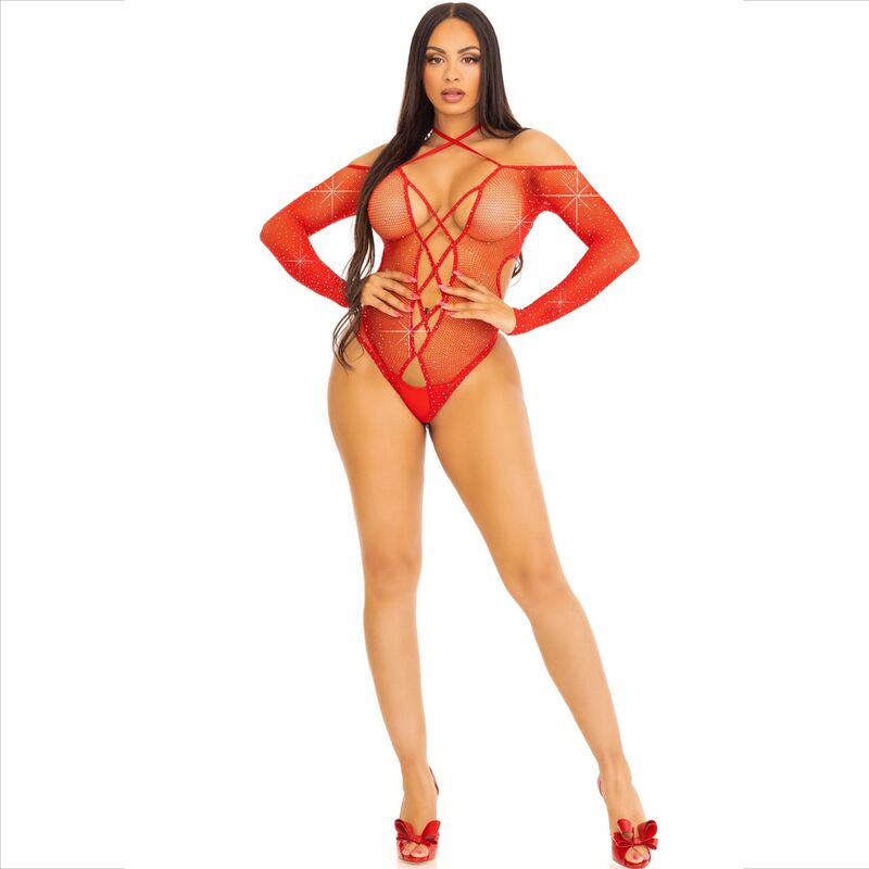 LEG AVENUE - BODY CROTCHLESS COM BRILHO VERMELHO