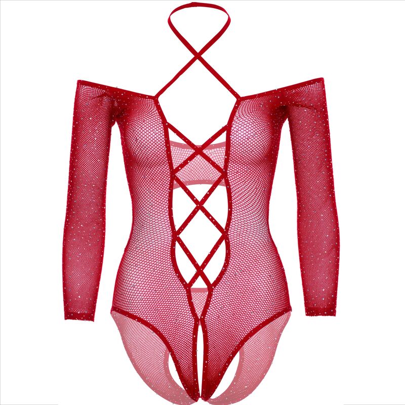 LEG AVENUE - BODY CROTCHLESS COM BRILHO VERMELHO