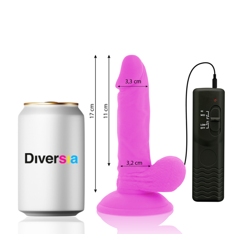 DIVERSIA - DILDO REALISTA FLEXÍVEL COM VIBRAÇÃO ROXO 17 CM -Ø- 3.3 CM