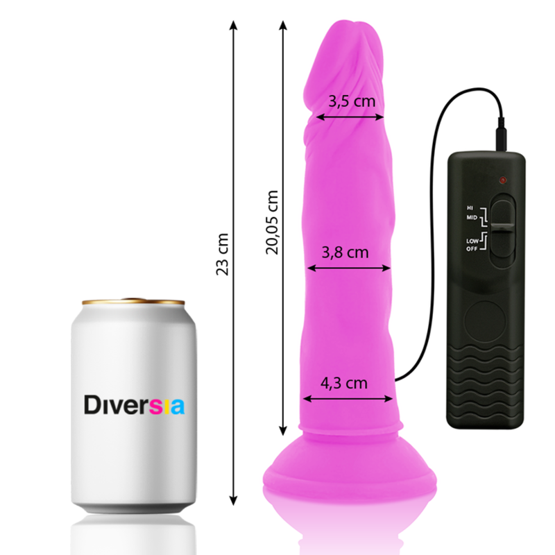 DIVERSIA - DILDO REALISTA FLEXÍVEL COM VIBRAÇÃO LILÁS 23 CM -Ø- 4.3 CM