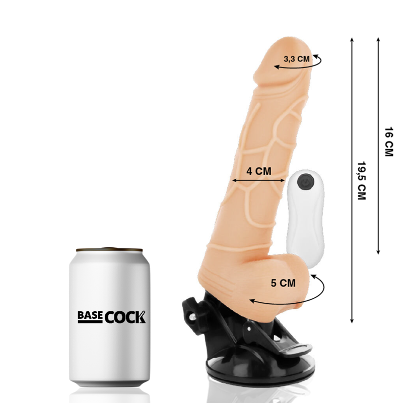 BASECOCK - VIBRADOR REALISTA CONTROLE REMOTO PRETO COM TESTÍCULOS 19.5 CM -O- 4 CM