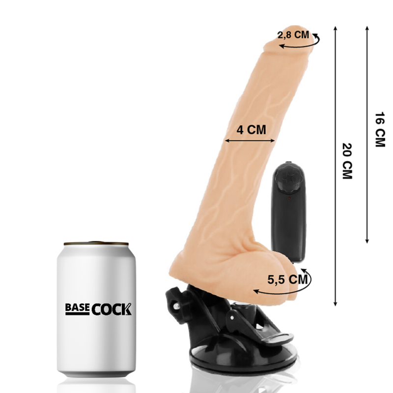 BASECOCK - VIBRADOR REALÍSTICO DE CONTROLE REMOTO PRETO COM TESTÍCULOS 20 CM -O- 4 CM