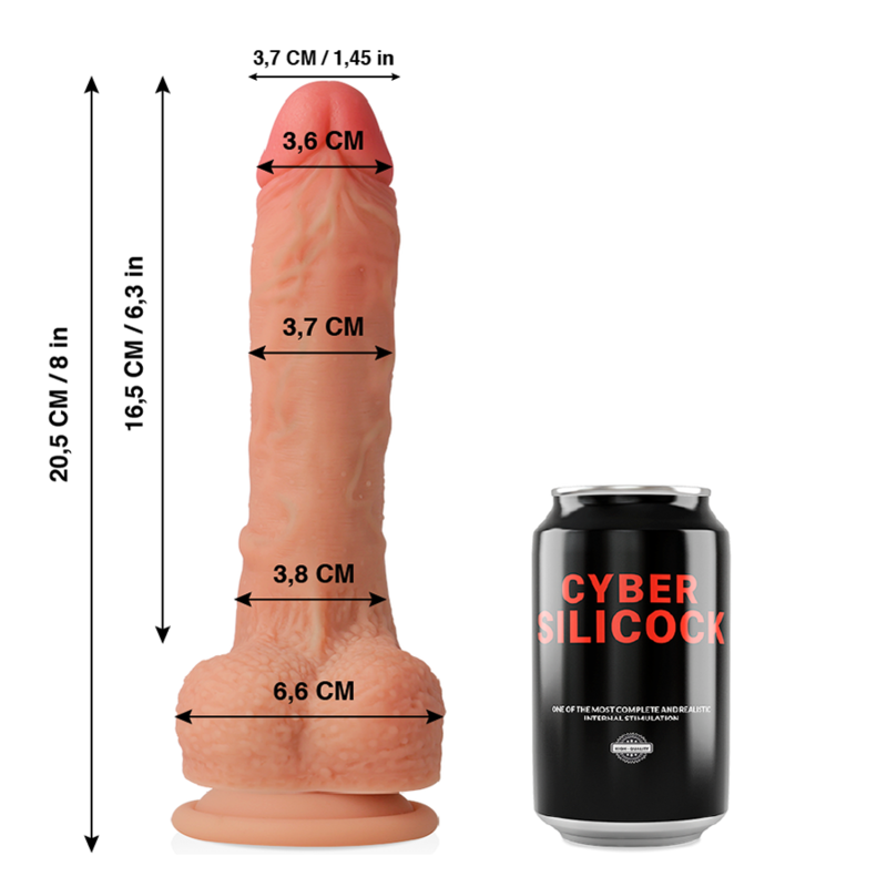 Cyber ​​Silicock - Silicona Líquido Macio Connor Ultra Realista 20,5 Cm - O - 3,7 Cm