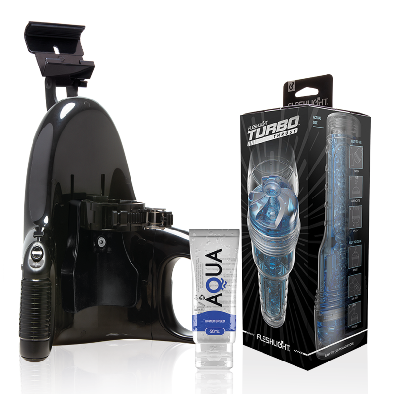 FLESHLIGHT - TURBO THRUST BLUE ICE + LANÇAMENTO UNIVERSAL + LUBRIFICANTE DE CALIDAD AQUA 50 ML
