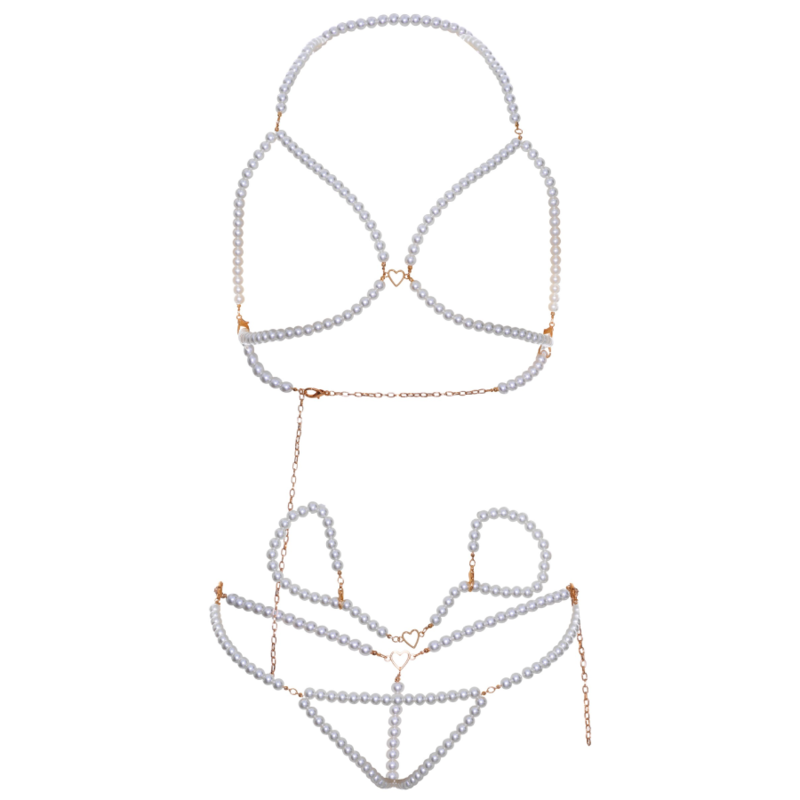 LEG AVENUE - CONJUNTO SUTIÃ, PULSEIRAS E TANGA COM PÉROLAS