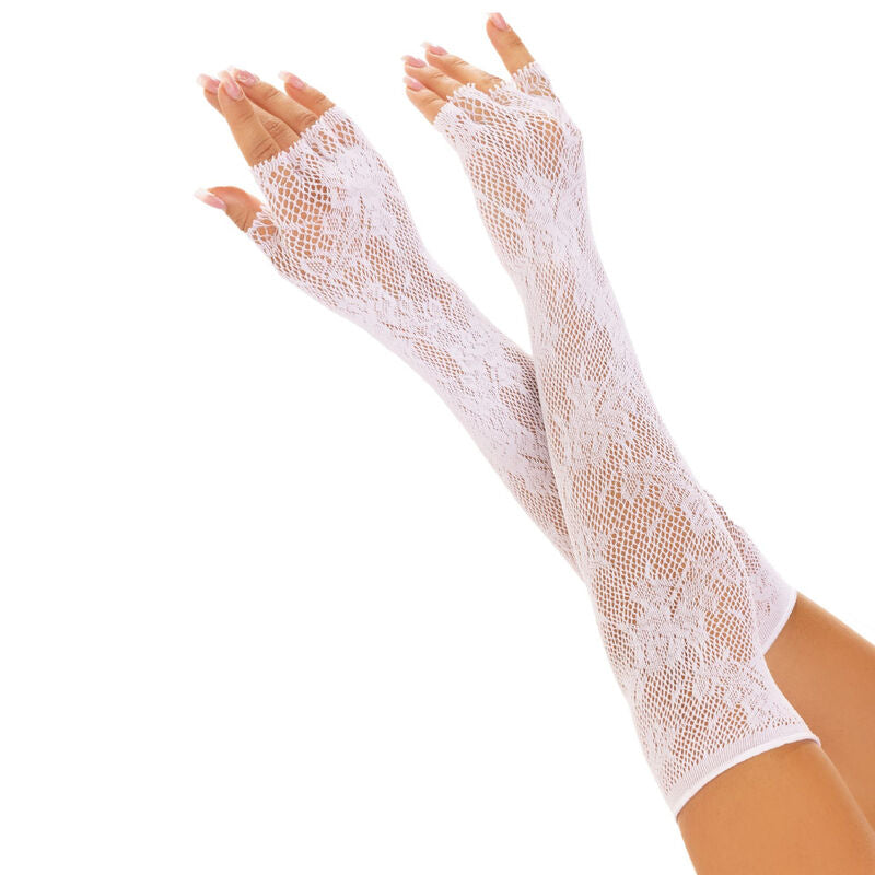 LEG AVENUE - LUVAS SEM DEDOS DE REDE FLORAL PRETAS