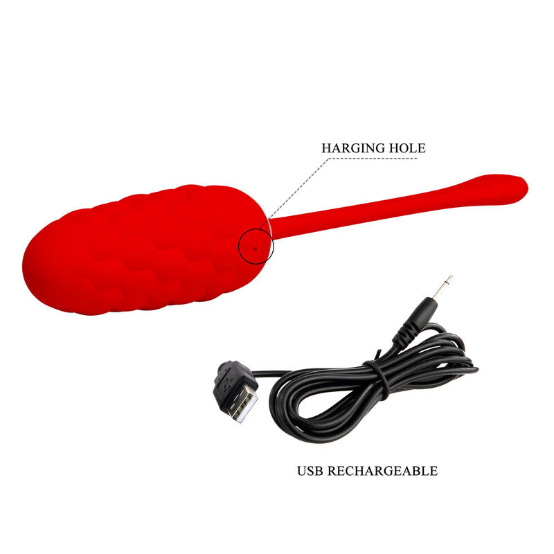PRETTY LOVE - OVO VIBRADOR COM TEXTURA MARINHA RECARREGÁVEL VERMELHO