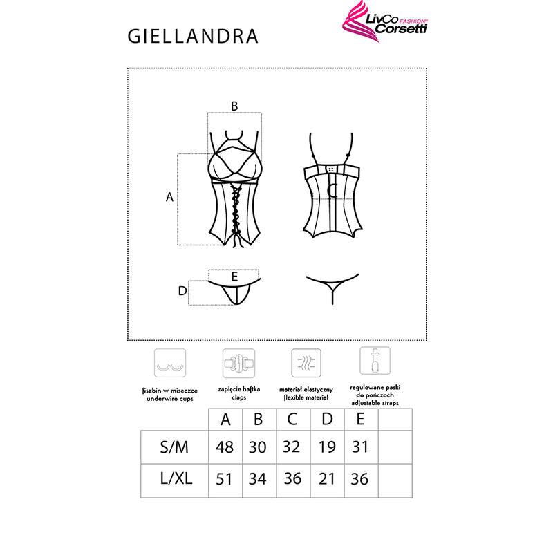 LIVCO CORSETTI FASHION - GIELLANDRA FOR THE SENSES COLLECTION CORSET + CUECA PRETO S/M