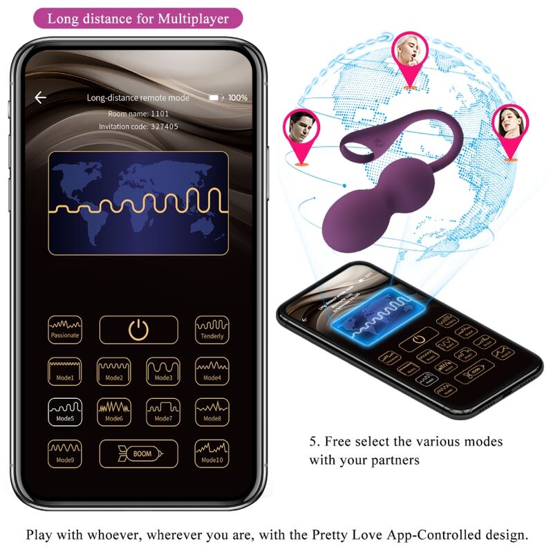 PRETTY LOVE - ELVIRA KEGEL BALLS APP CONTROL REMOTO ROXO