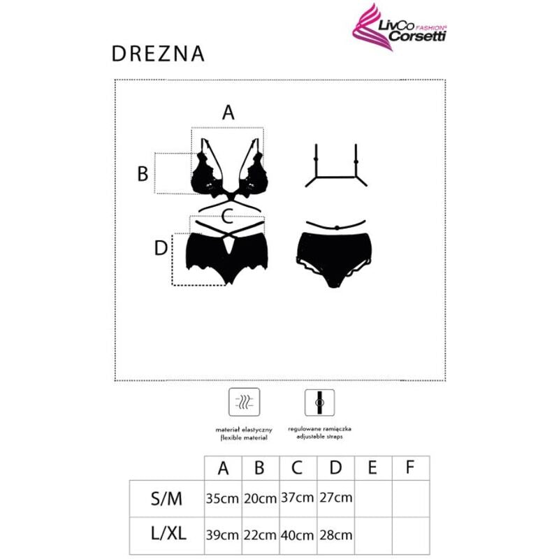 LIVCO CORSETTI FASHION - DREZNA LC 90733 SOUTIEN + CUECA PRETO S/M