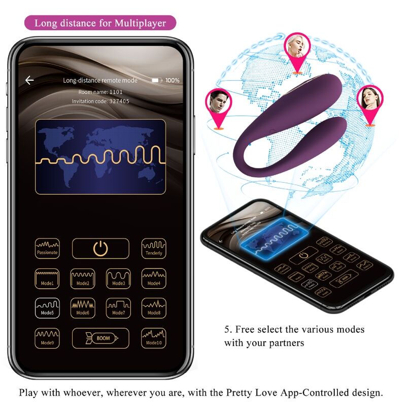 PRETTY LOVE - AUGUST VIBRADOR DUPLO PRAZER COM CONTROLO APP