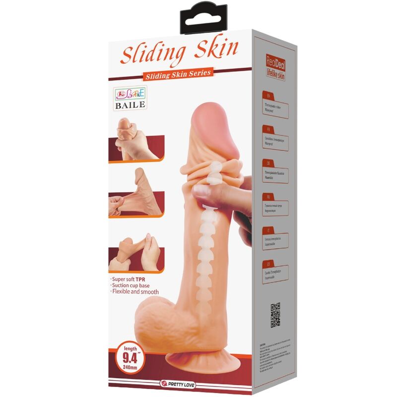 PRETTY LOVE - SLIDING SKIN SERIES DILDO REALISTA COM VENTOSA PELE DESLIZANTE 24 CM