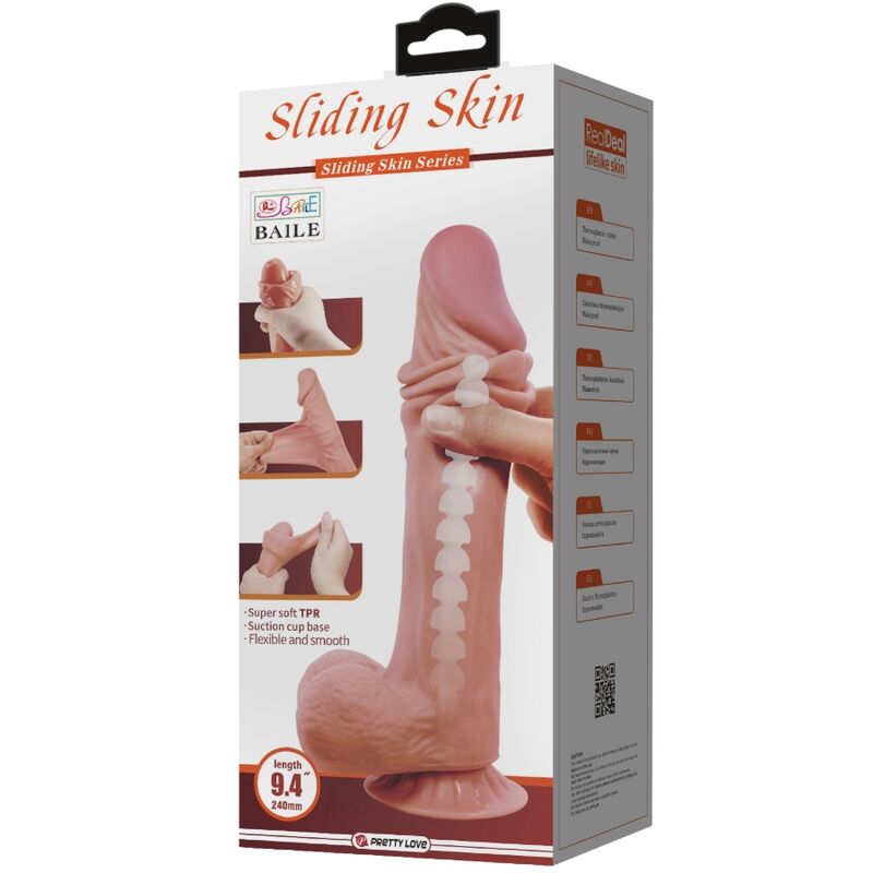 PRETTY LOVE - SLIDING SKIN SERIES DILDO REALISTA COM VENTOSA PELE DESLIZANTE MORENO 24 CM