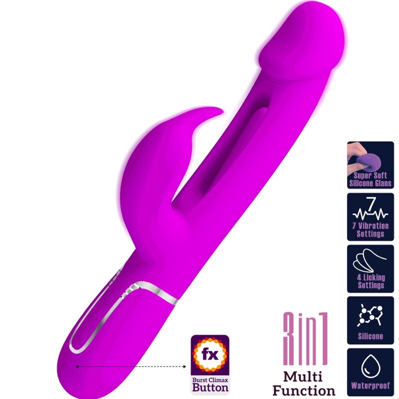 PRETTY LOVE - KAMPAS VIBRADOR RABBIT 3 EM 1 MULTIFUNÇÕES COM LÍNGUA FUCSIA