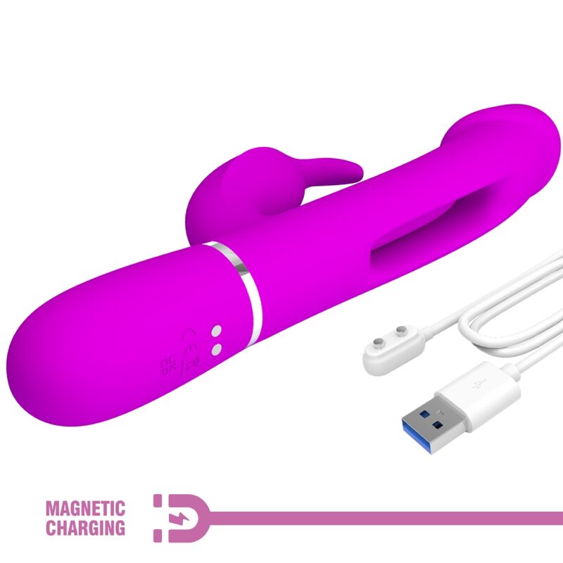 PRETTY LOVE - KAMPAS VIBRADOR RABBIT 3 EM 1 MULTIFUNÇÕES COM LÍNGUA FUCSIA