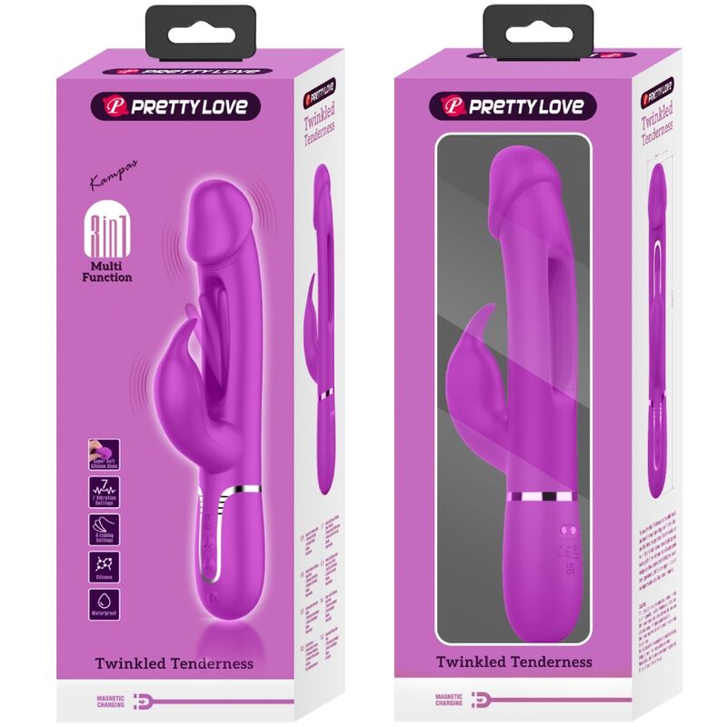 PRETTY LOVE - KAMPAS VIBRADOR RABBIT 3 EM 1 MULTIFUNÇÕES COM LÍNGUA FUCSIA