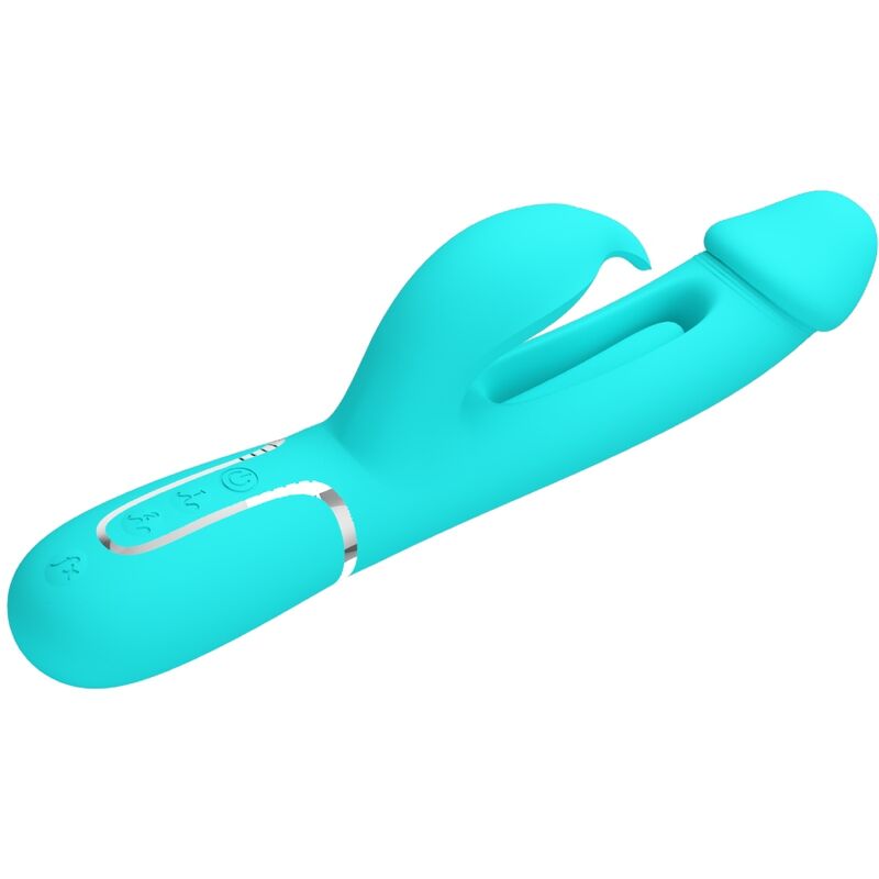 PRETTY LOVE - KAMPAS VIBRADOR RABBIT 3 EM 1 MULTIFUNÇÕES COM LÍNGUA VERDE ÁGUA