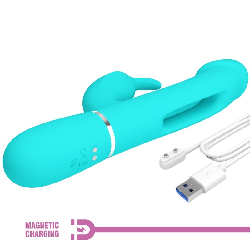 PRETTY LOVE - KAMPAS VIBRADOR RABBIT 3 EM 1 MULTIFUNÇÕES COM LÍNGUA VERDE ÁGUA
