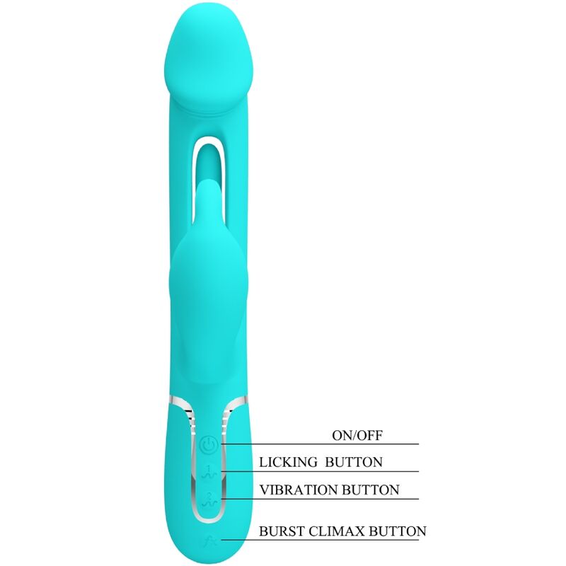 PRETTY LOVE - KAMPAS VIBRADOR RABBIT 3 EM 1 MULTIFUNÇÕES COM LÍNGUA VERDE ÁGUA