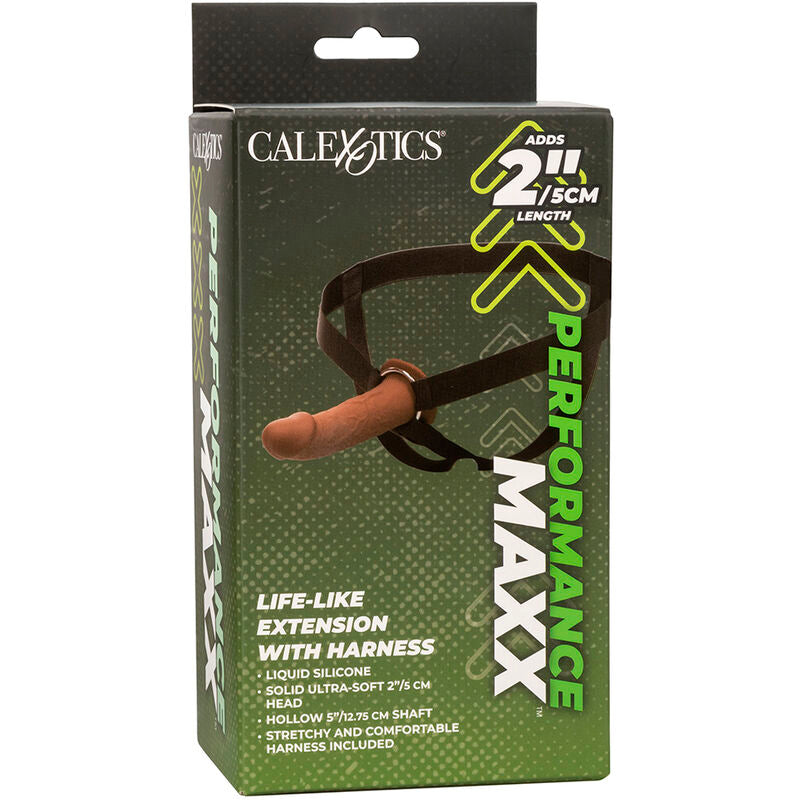 CALEXOTICS - EXTENSIÓN PERFORMANCE MAXX LIFE-LIKE COM ARNÊS PELE MARROM