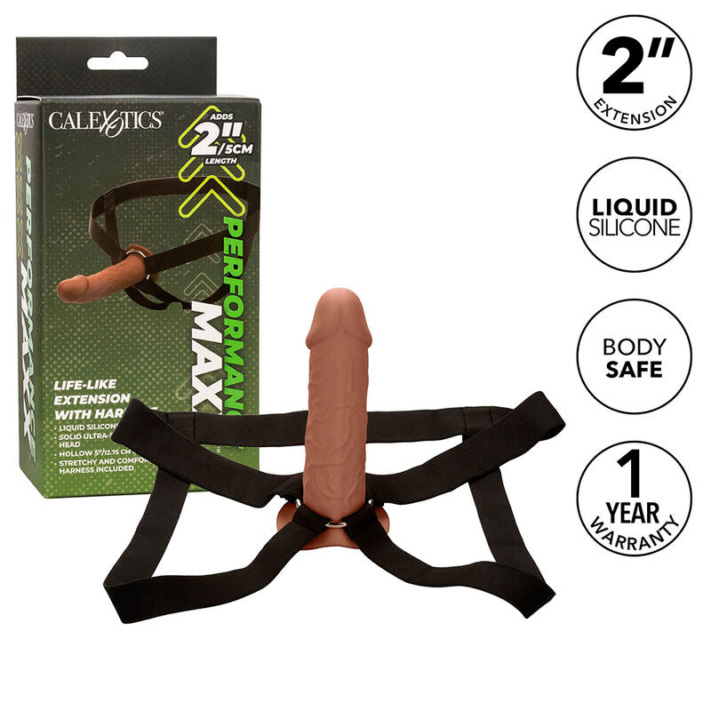 CALEXOTICS - EXTENSIÓN PERFORMANCE MAXX LIFE-LIKE COM ARNÊS PELE MARROM