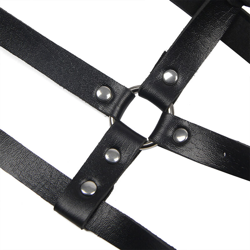 SUBBLIME - ARNÊS DE PEITO COM ARGOLAS EM COURO PRETO TAMANHO ÚNICO