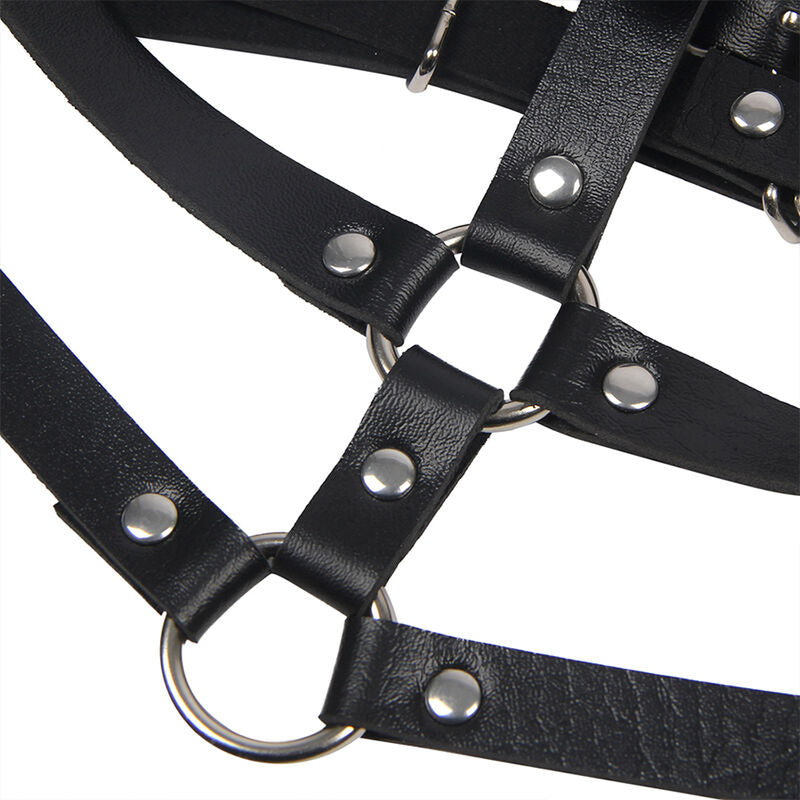 SUBBLIME - ARNÊS DE PEITO COM ARGOLAS EM COURO PRETO TAMANHO ÚNICO