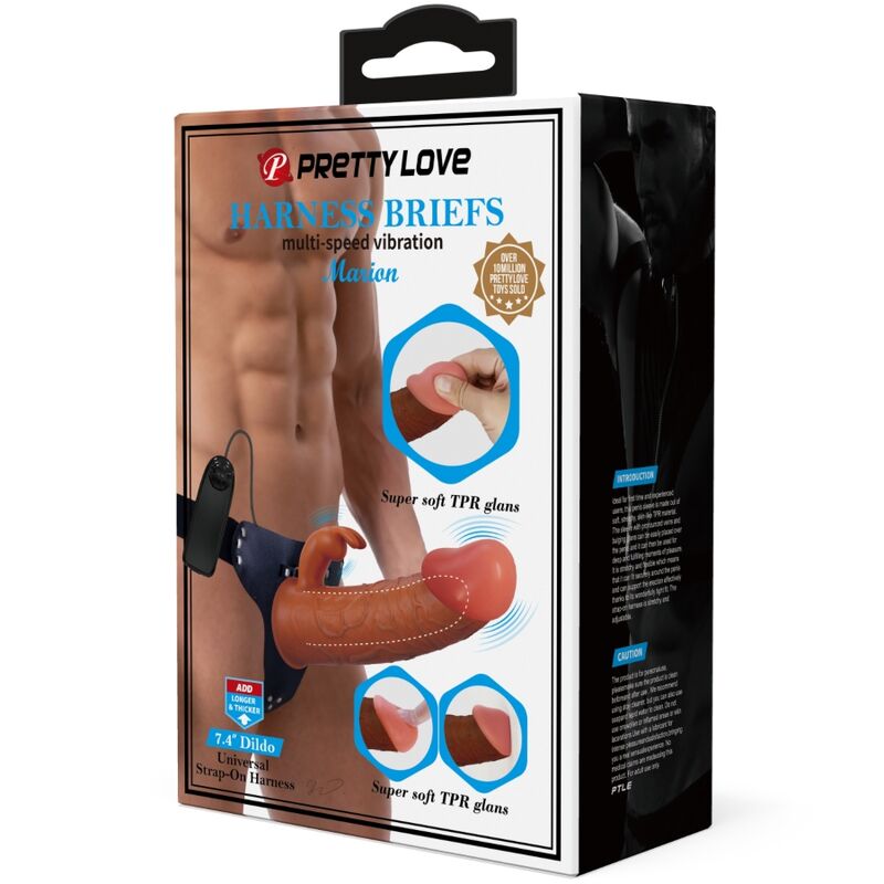 PRETTY LOVE - MARION HARNESS BRIEFS UNIVERSAL COM DILDO VIBRAÇÃO 19 CM CASTANHO