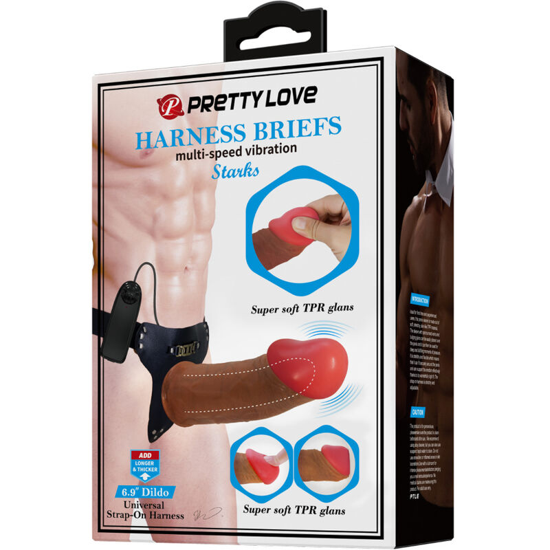 PRETTY LOVE - STARKS HARNESS BRIEFS VIBRAÇÃO MULTIVELOCIDADE DILDO 17.5 CM CASTANHO