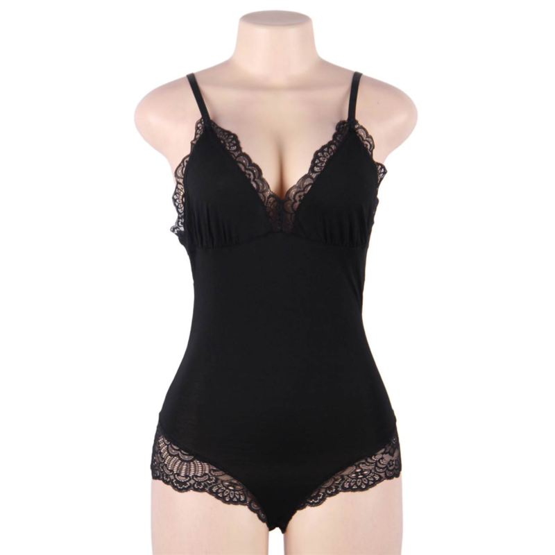 SUBBLIME - PELUCHE PRETO FLORAL DETALHE DE RENDA L/XL