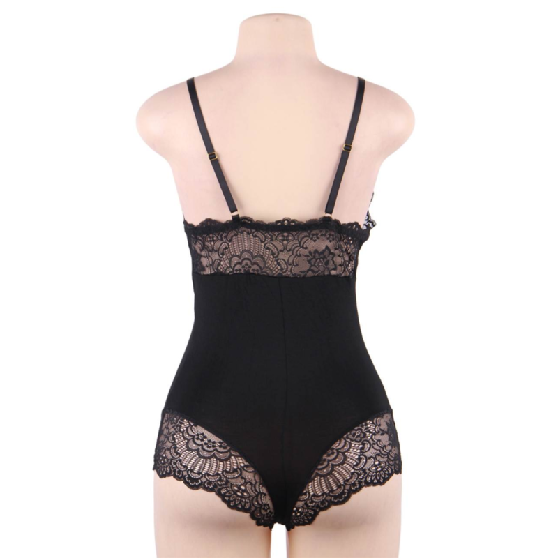 SUBBLIME - PELUCHE PRETO FLORAL DETALHE DE RENDA S/M