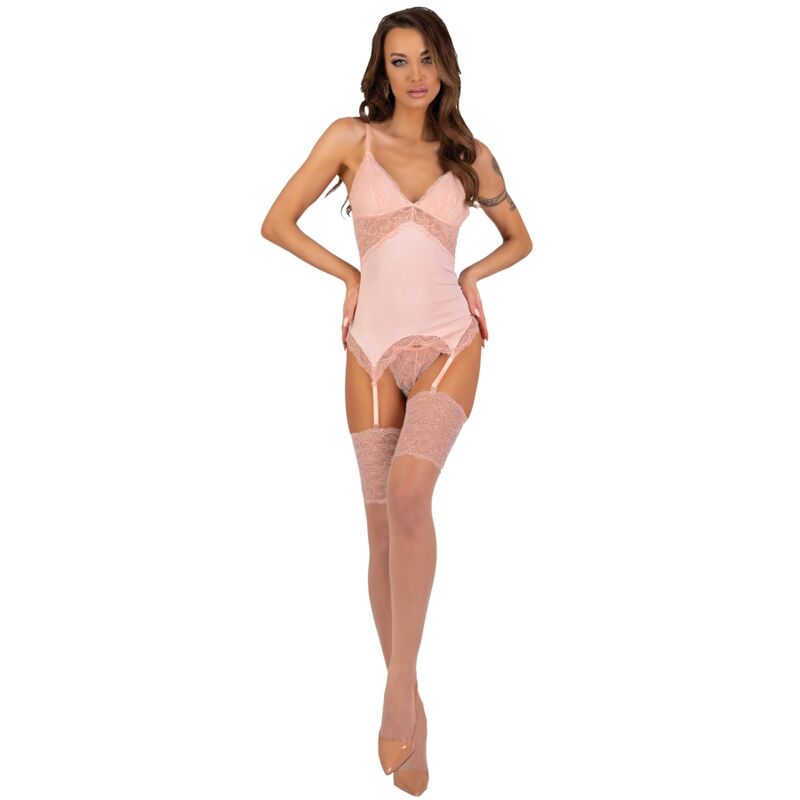 PERSINNE PEACH CONJUNTO CORSET + CUECA + MEIAS S/M - LIVCO CORSETTI FASHION