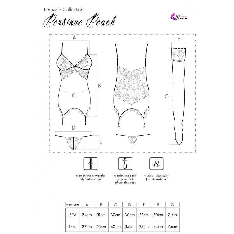 PERSINNE PEACH CONJUNTO CORSET + CUECA + MEIAS S/M - LIVCO CORSETTI FASHION