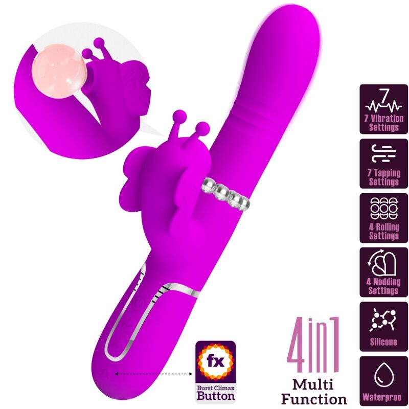 PRETTY LOVE - VIBRADOR RABBIT MULTIFUNÇÃO 4 EM 1 BORBOLETA FUCSIA