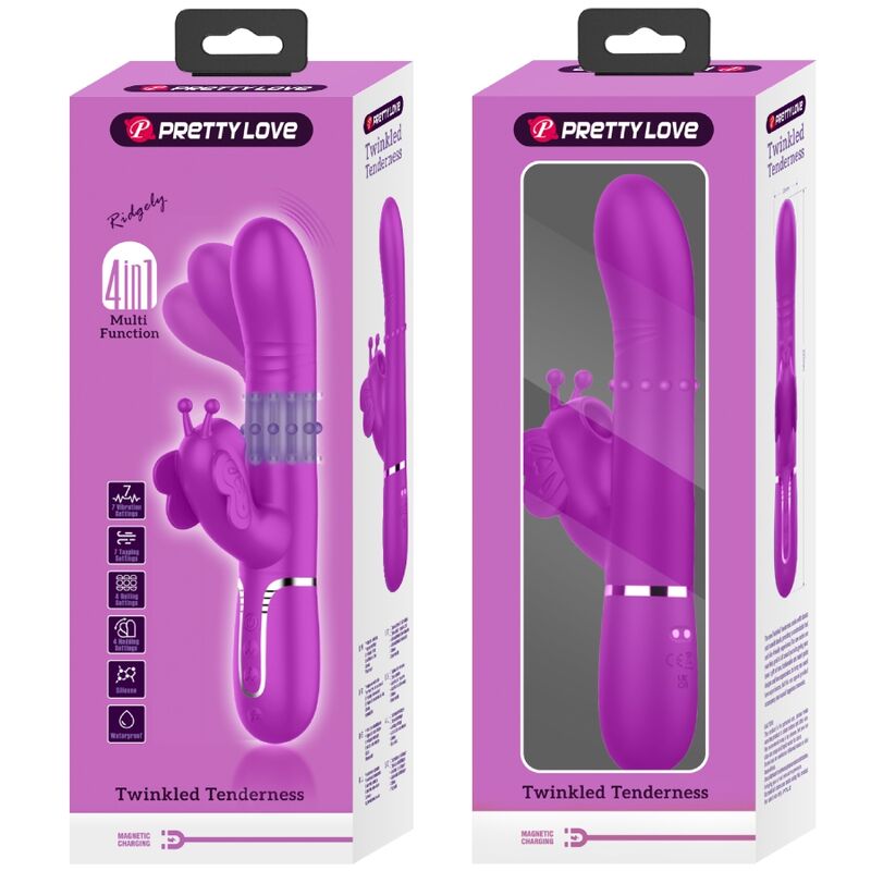 PRETTY LOVE - VIBRADOR RABBIT MULTIFUNÇÃO 4 EM 1 BORBOLETA FUCSIA