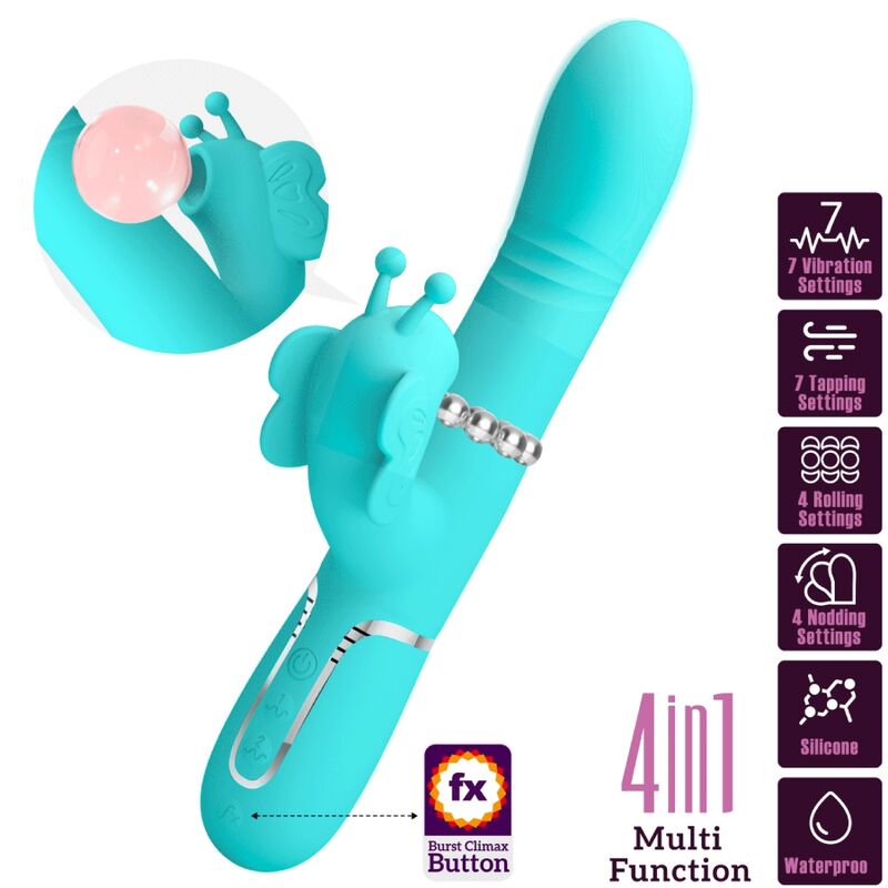 Pretty Love - Vibrador Coelho Multifuncional 4 en 1 Mariposa Aqua Verde