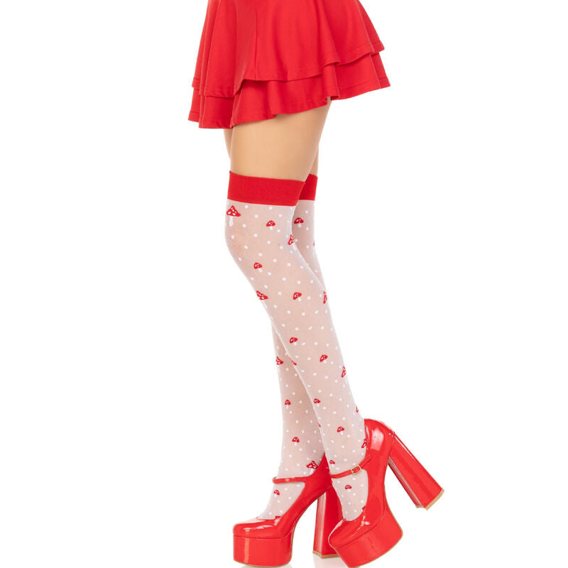LEG AVENUE - MEIAS ALTAS COM COGUMELOS VERMELHO/BRANCO