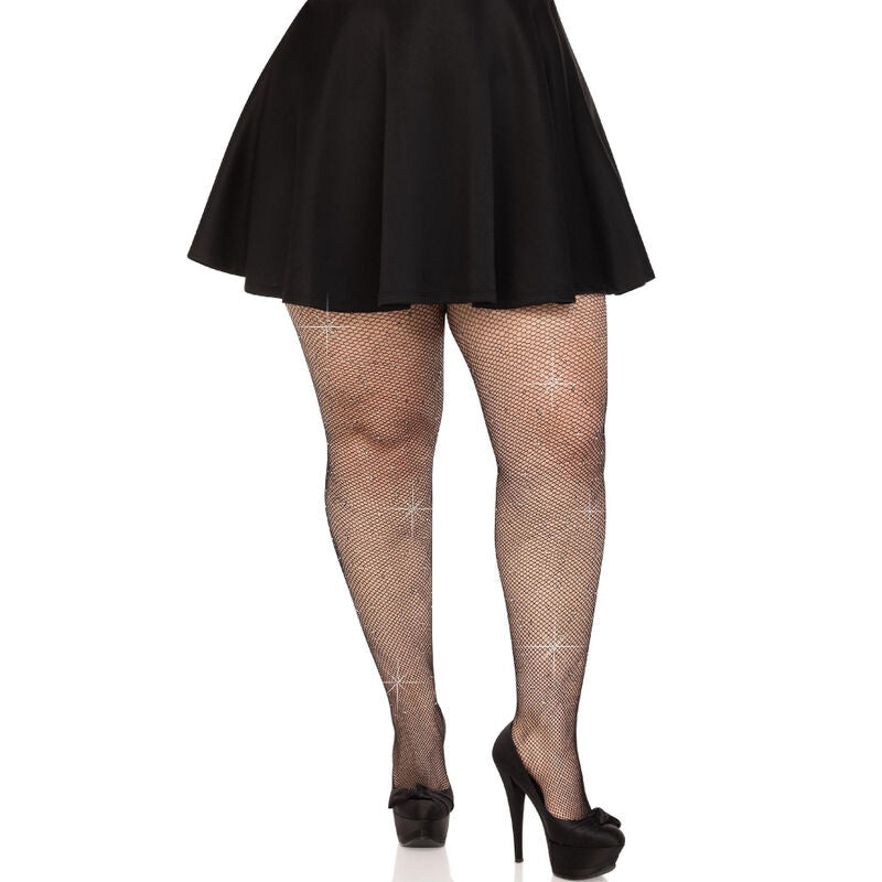 LEG AVENUE - MEIAS DE REDE COM CRISTAIS PRETO PLUS SIZE
