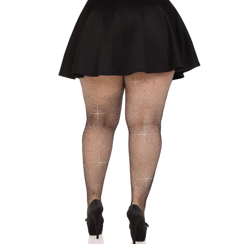 LEG AVENUE - MEIAS DE REDE COM CRISTAIS PRETO PLUS SIZE