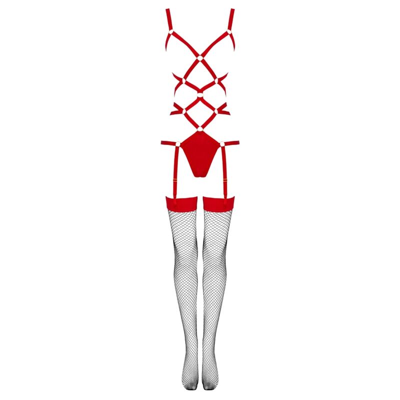 Livco Corsetti Fashion - Thiara LC 20213 Conjunto Body + Meias Vermelhas S/M