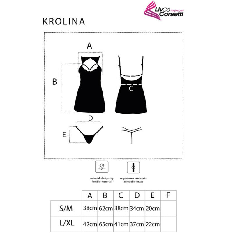 LIVCO CORSETTI FASHION - KROLINA LC 90734 CAMISOLA + TANGA PRETO S/M