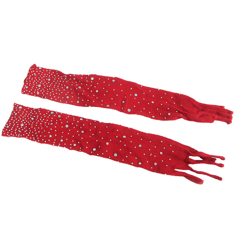 SUBBLIME - 952181 BODYSTOCKING EM REDE COM LUVAS E BRILHOS VERMELHO TAMANHO ÚNICO