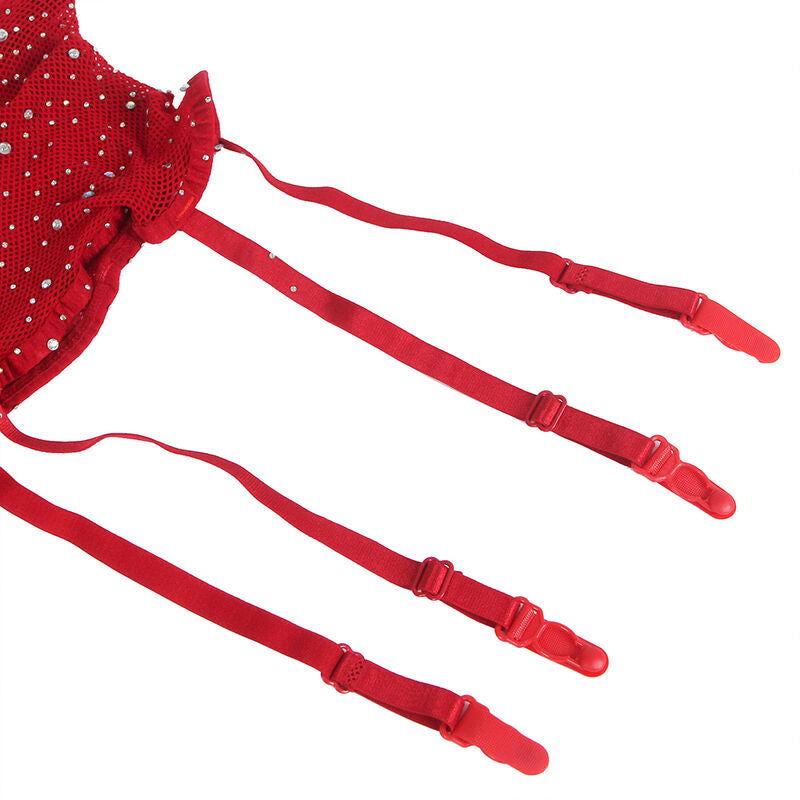 SUBBLIME - 952181 BODYSTOCKING EM REDE COM LUVAS E BRILHOS VERMELHO TAMANHO ÚNICO