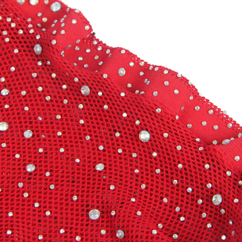 SUBBLIME - 952181 BODYSTOCKING EM REDE COM LUVAS E BRILHOS VERMELHO TAMANHO ÚNICO